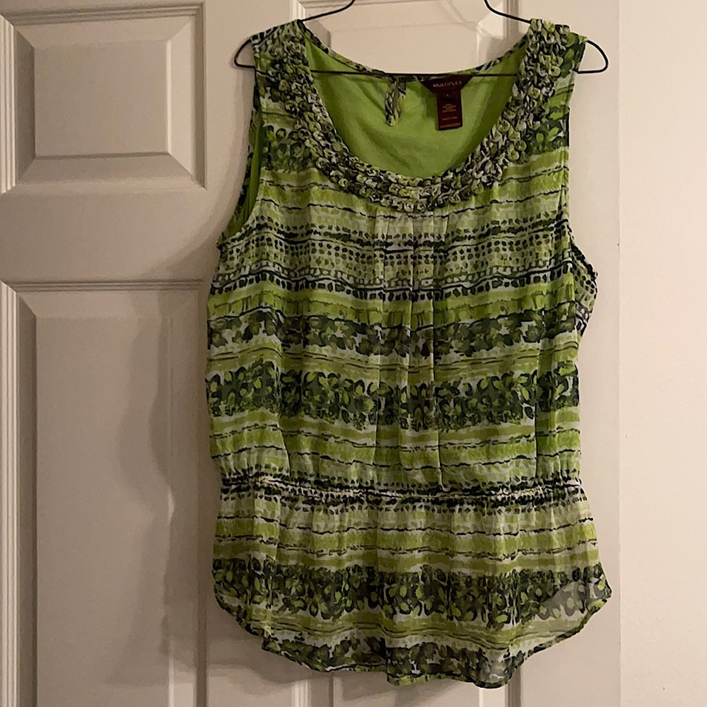 Multiples tank top. Size large. Greens & white